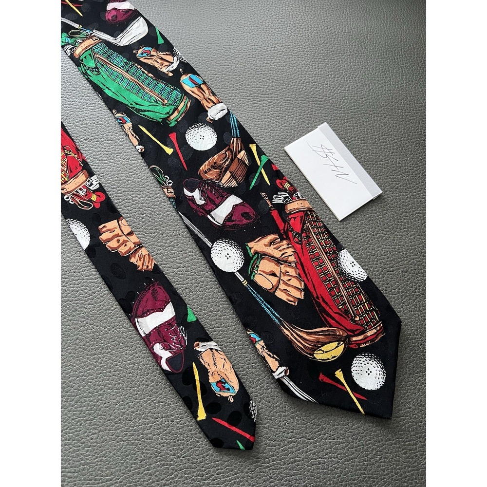 Addiction Vintage Golf Equiptment Pattern Print Silk	 Made In Korea Tie Necktie